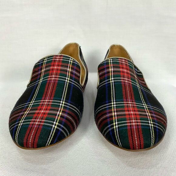 J. Crew Plaid Smoking Loafers Stewart Tartan Black Red Sz 10.5 Flats Slip-on - Picture 3 of 8